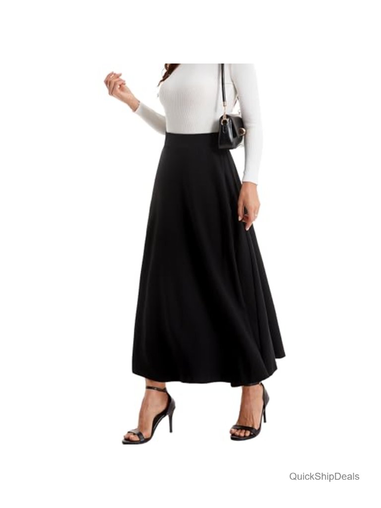 Mid Calf Long Skirt Stretch Slim Fit Pleated Casual Cotton Blend